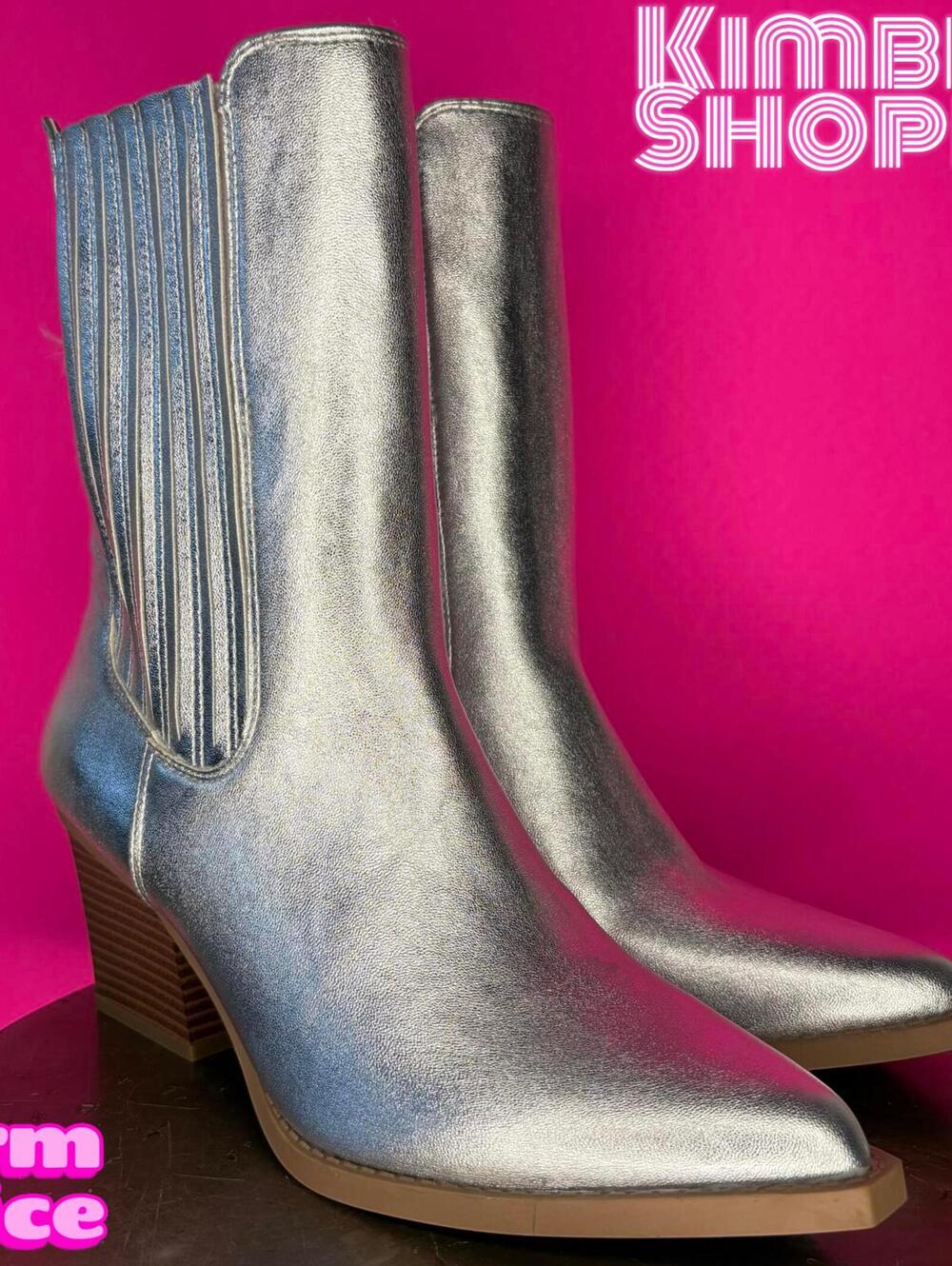 Forever 21 Silver Faux Leather Western Mid Calf Pull-On Boot US 7